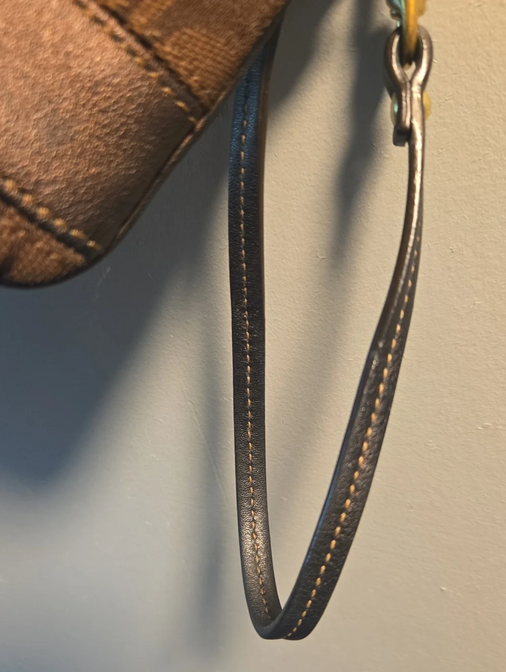 Coach Legacy Brown Signature Canvas Wristlet with Leather Trim
